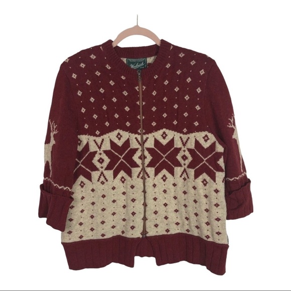 Vintage merino wool woolrich snowflake zip up‎ sweater women’s large - Picture 1 of 11